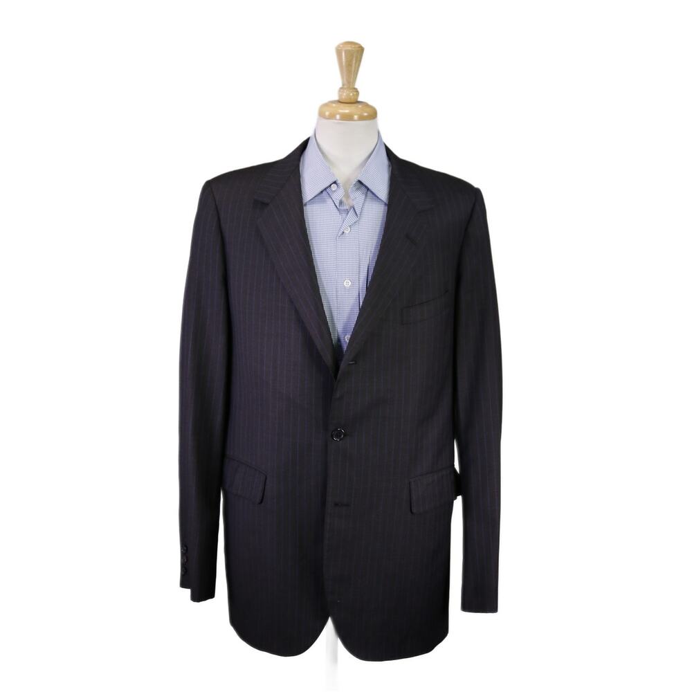 The Andover Shop Custom Tailored Gray Blue Striped 3-Btn Wool Blazer 42XL